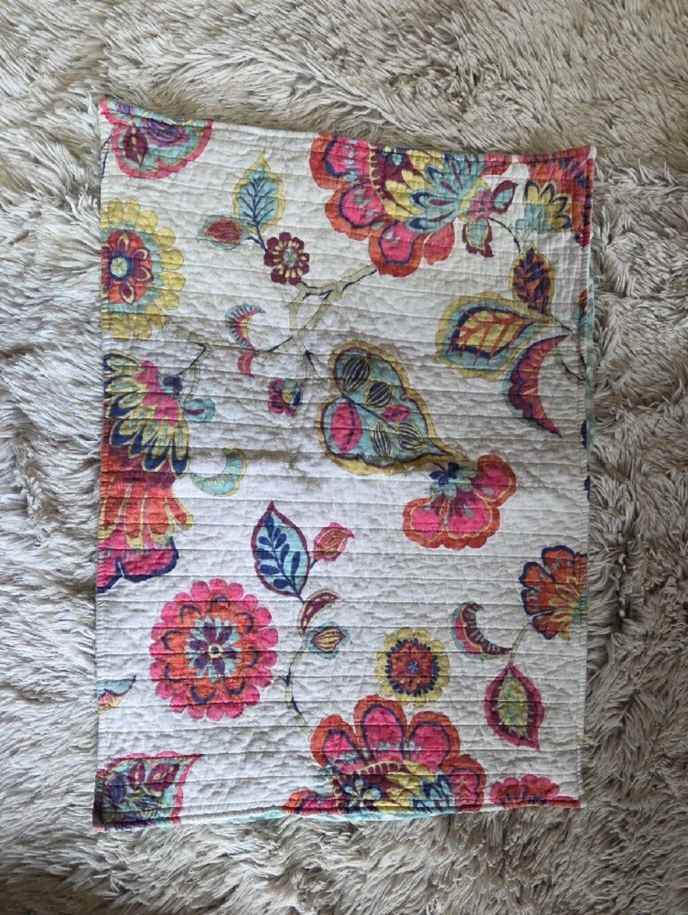 3 Colorful Floral Quilt Standard Shams– Aqua and Multicolor